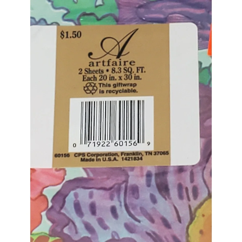 Vintage Artfaire Gift‎ Wrap 4 Sheets Sea Turtle Coral Reef Shells Ocean 20x30